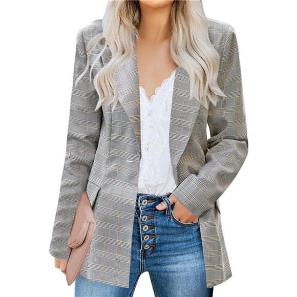 Women's Casual Long Sleeve Lapel Button Slim Blazer Jacket